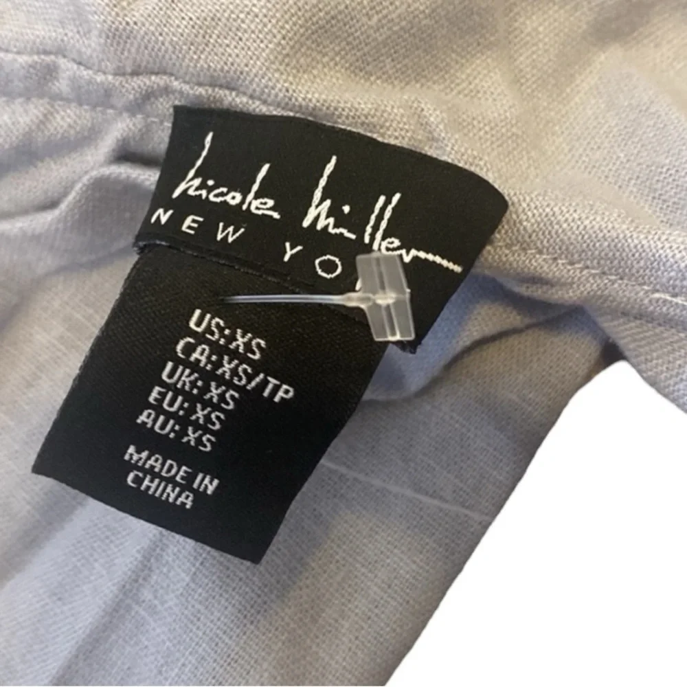 Nicole Miller Blue Linen One Shoulder MIDI Dress Ruffles Chambray XS NWOT - Picture 4 of 5